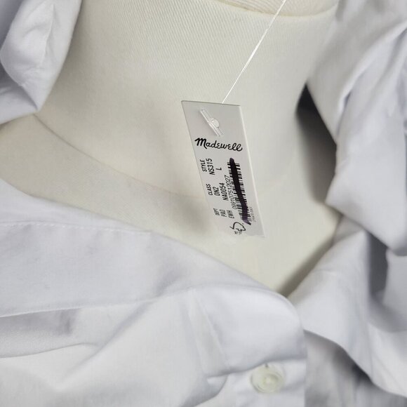 Madewell Women Professional Business Casual White Cotton Button-Up Shirt Size L - Picture 11 of 12